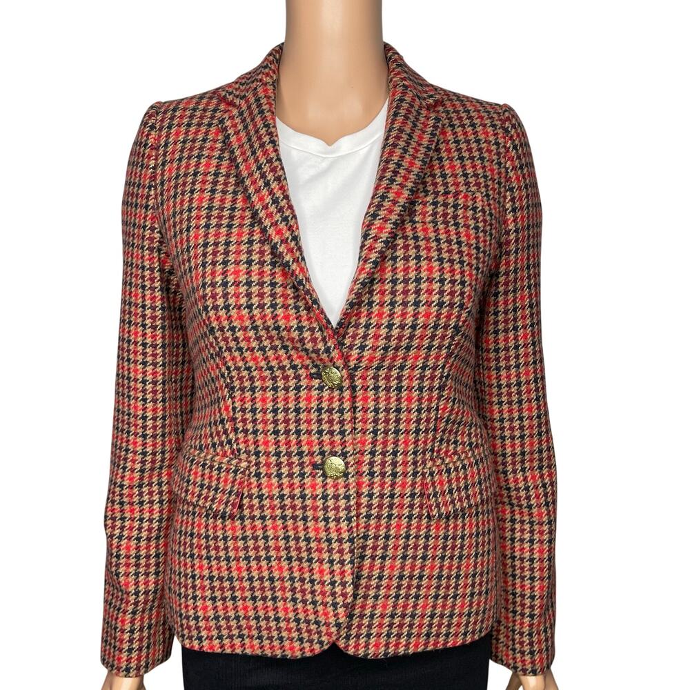 J Crew Schoolboy Houndstooth Blazer size 0 Wool Blend Tweed Herringbone Preppy